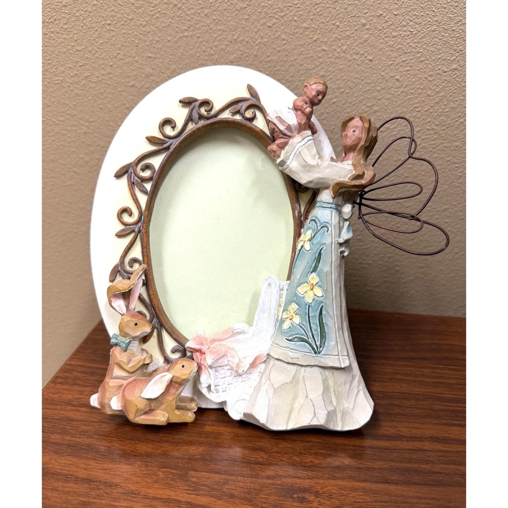 Roman‎ Inc Photo Frame 3.5x5" Angel Holding Infant,  Bunnies